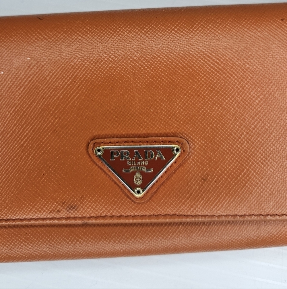 Authentic PRADA Saffiano Leather Continental Wallet Orange - Picture 4 of 8